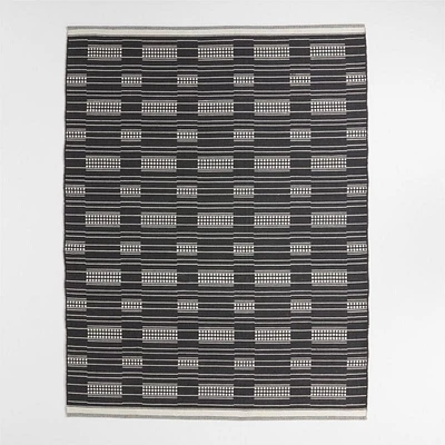 Graphic Stripe Black Handwoven Flatweave Kids Performance Area Rug 5'x8'