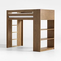 Grayson Barley Brown Wood Kids Storage Loft Bed with Built-In Ladder