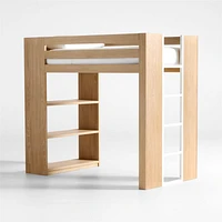 Grayson Natural Brown Oak Wood Kids Storage Loft Bed with Built-In Ladder