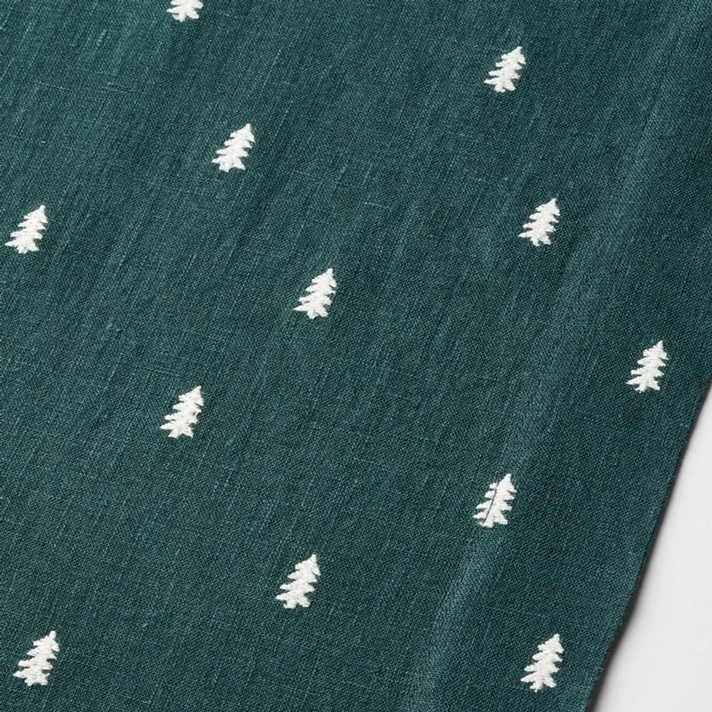 Green Trees Embroidered 120" EUROPEAN FLAX ™-Certified Linen Table Runner