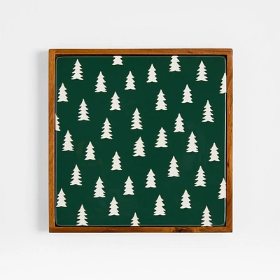 Green Trees Stoneware with Acacia Wood Trivet
