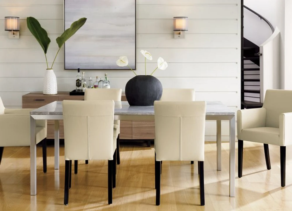Lowe Ivory Leather Dining Chair with Ebony Wood Legs, Set of 4