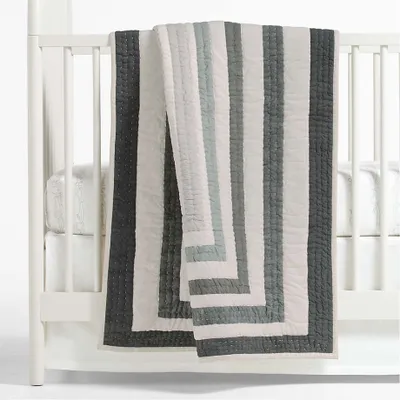 Faded Organic Grey Geometric Baby Crib Quilt by Leanne Ford