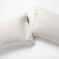 Organic Cotton Grid Natural and Midnight Navy King Pillowcases, Set of 2