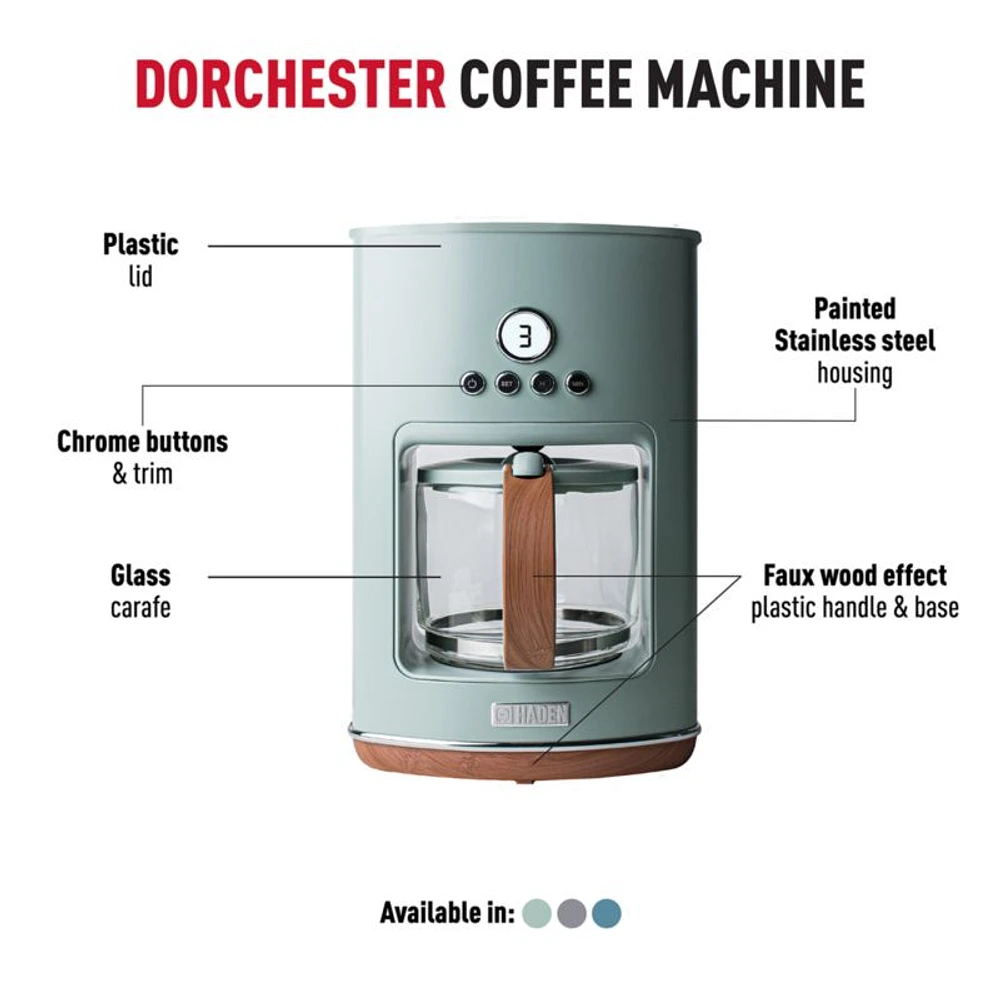 HADEN Dorchester Ultra Silt Green Programmable Drip Coffee Maker