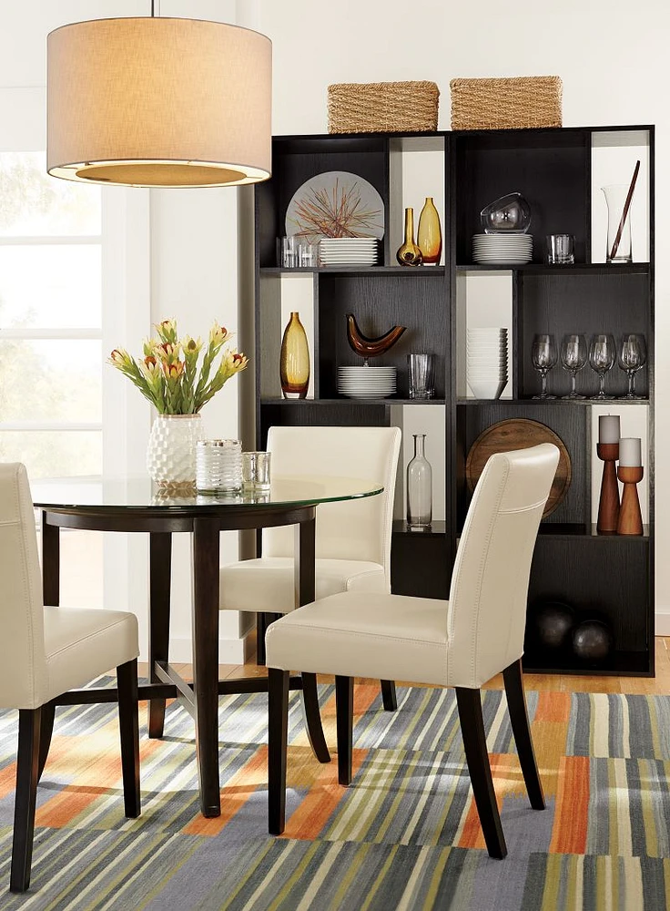 Lowe Ivory Leather Dining Chair with Ebony Wood Legs, Set of 4