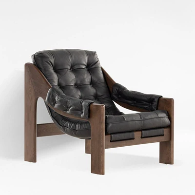 Halston Tufted Black Leather Accent Chair