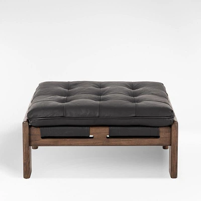 Halston Tufted Black Leather Ottoman