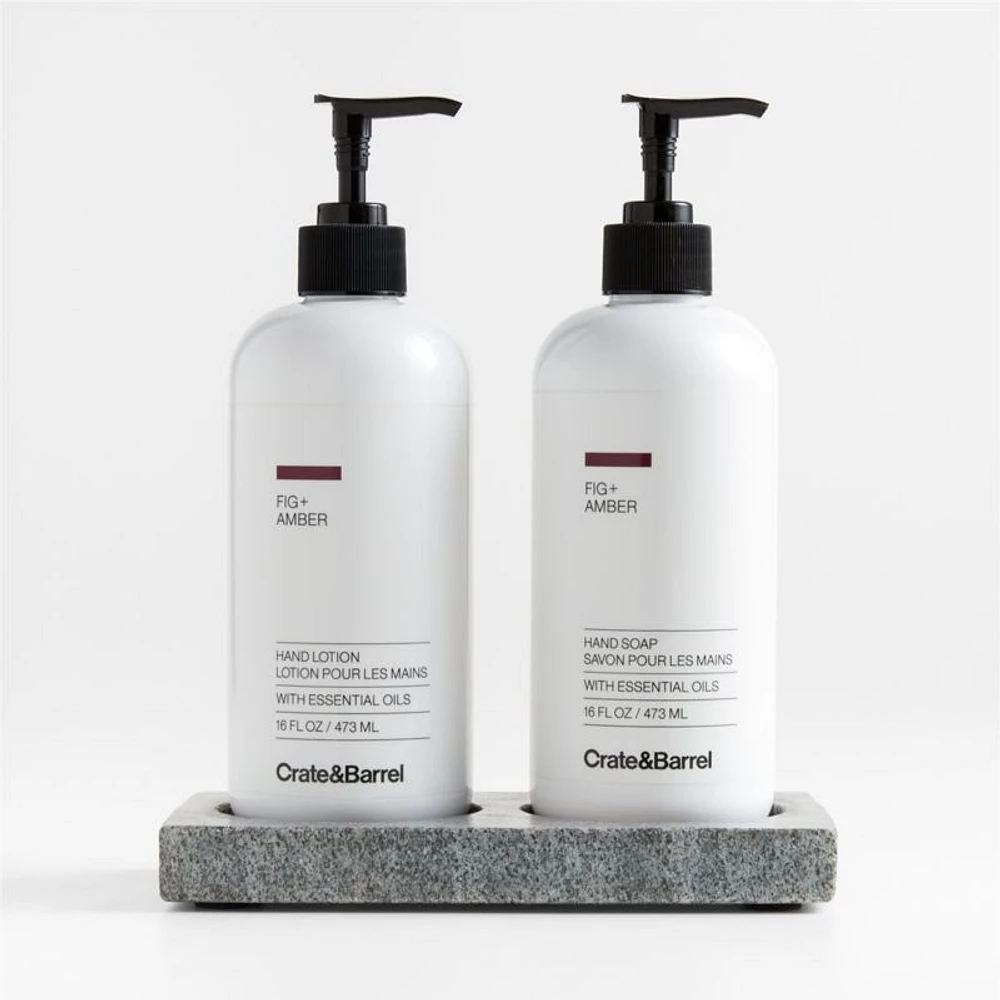 Fig + Amber Hand Soap and Lotion Set with Hayes Caddy