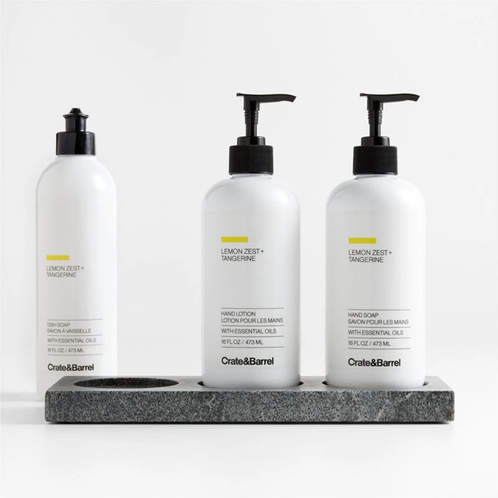 Lemon + Tangerine Hand Soap, Lotion and Dish Soap Set with Hayes Caddy