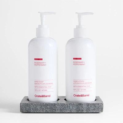 Rosemary + Peppermint Hand Soap and Lotion Set with Hayes Caddy