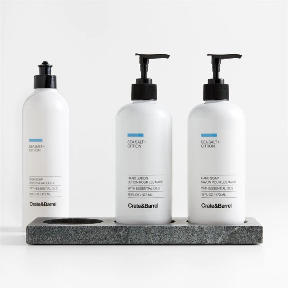 Sea Salt + Citron Hand Soap, Lotion and Dish Soap Set with Hayes Caddy