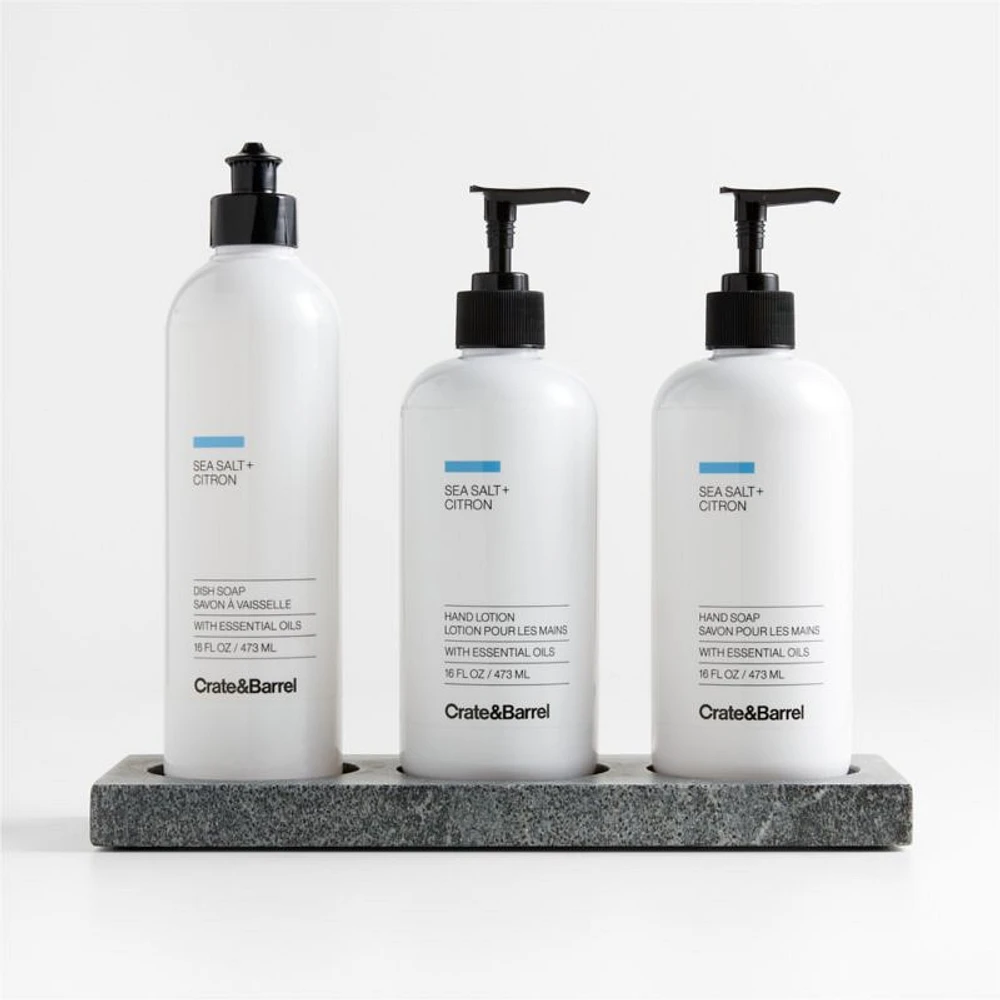 Sea Salt + Citron Hand Soap, Lotion and Dish Soap Set with Hayes Caddy