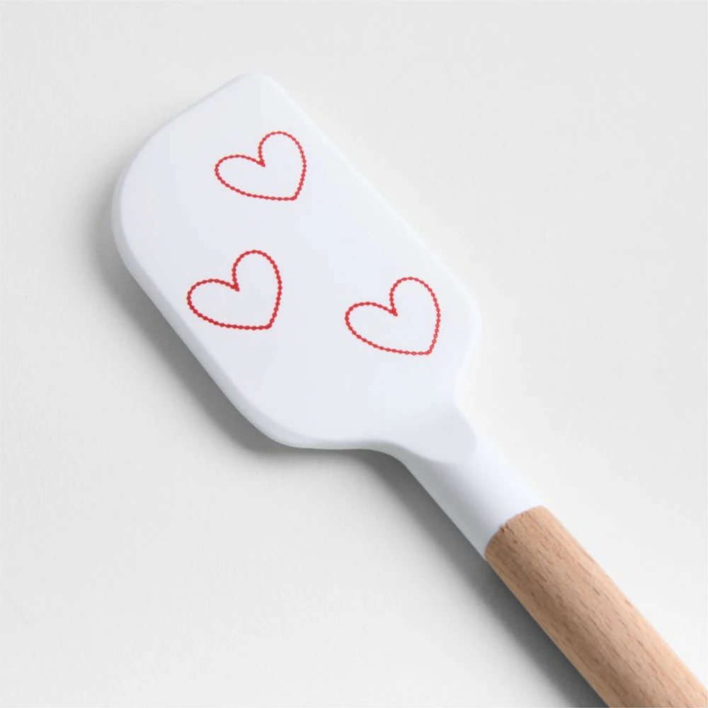 Heart Print White Silicone and Wood Mini Scraper Spatulas, Set of 2