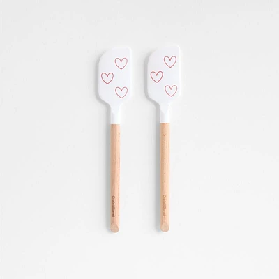 Heart Print White Silicone and Wood Mini Scraper Spatulas, Set of 2