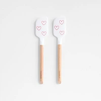 Heart Print White Silicone and Wood Mini Scraper Spatulas, Set of 2