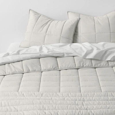 Organic Cotton Heathered Grey Grid Full/Queen Comforter