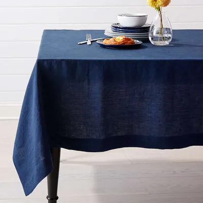 Marin Deep Indigo Blue Linen Tablecloth 60"x90"