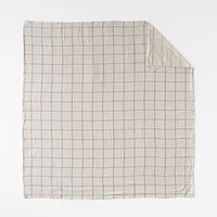 Natural Hemp Arcadia Tan and Midnight Navy Reversible Grid Full/Queen Duvet Cover
