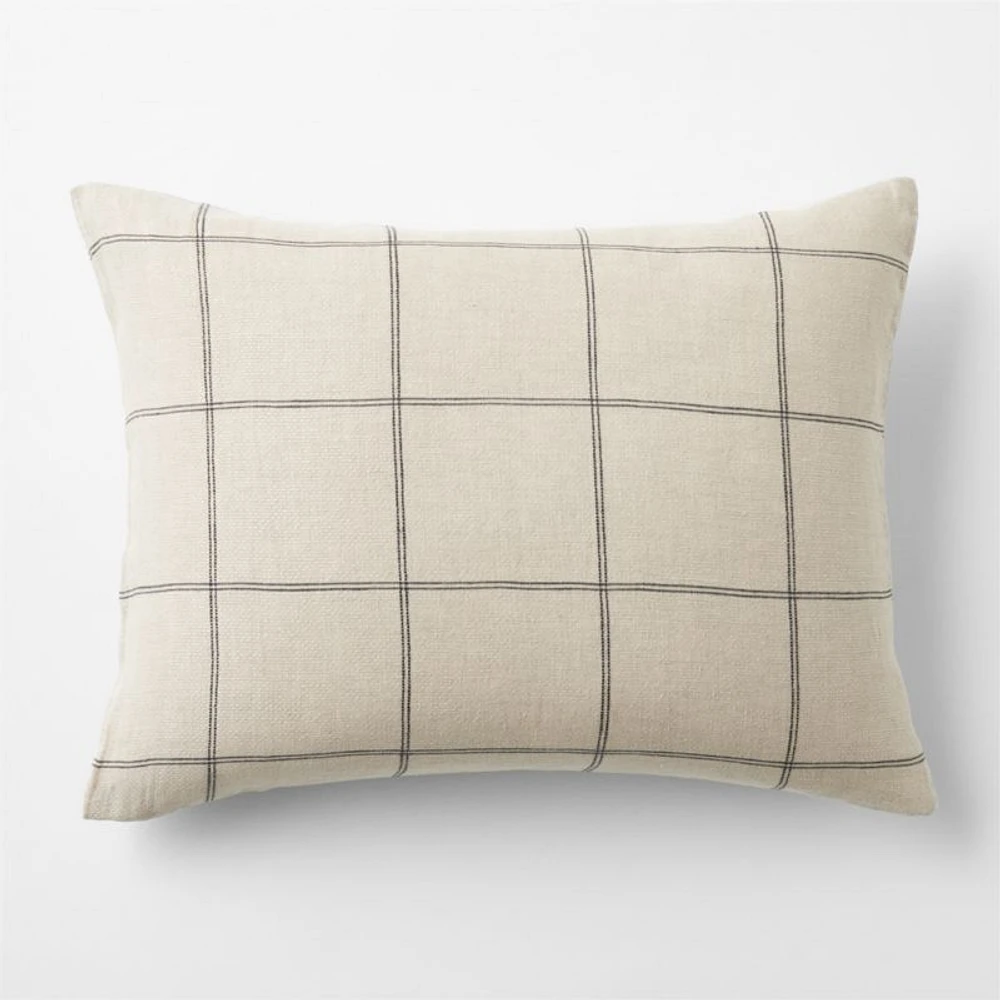Natural Hemp Arcadia Tan and Midnight Navy Reversible Grid Standard Bed Pillow Sham