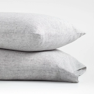 New Natural Hemp Ink Black Grid Standard Pillowcases, Set of 2