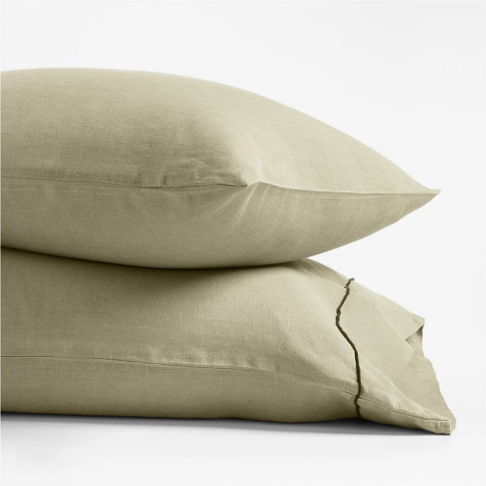 New Natural Hemp Merrow Stitch Garden Green Standard Pillowcases, Set of 2