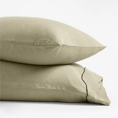 New Natural Hemp Merrow Stitch Garden Green Standard Pillowcases, Set of 2