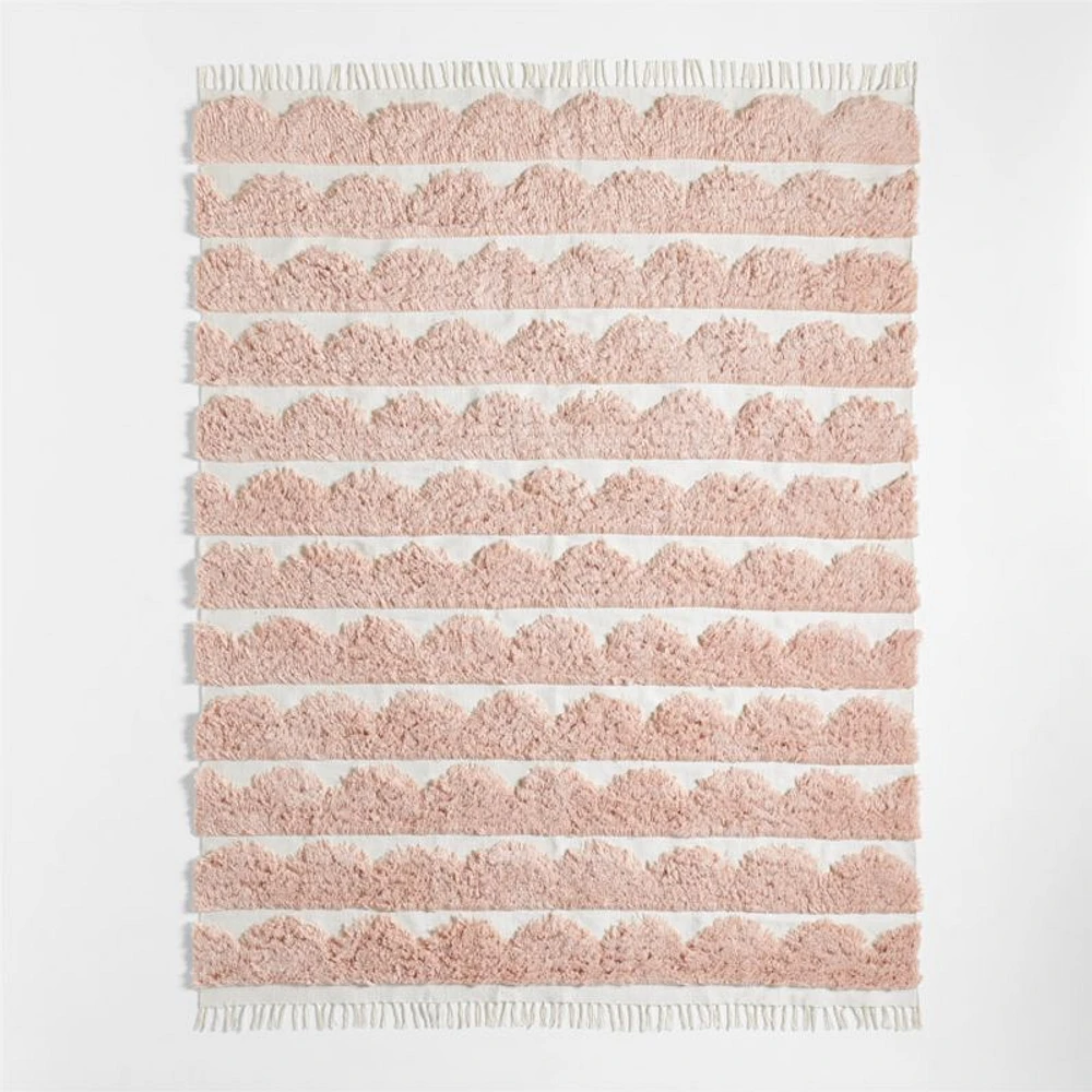 Hi/Low Scallop Elegant Pink Flatweave Kids Performance Area Rug 5'x8'