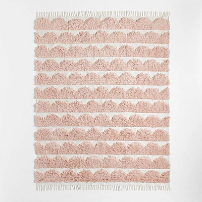 Hi/Low Scallop Elegant Pink Flatweave Kids Performance Area Rug 5'x8'