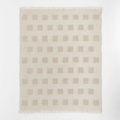 Hi/Low Square Stone Tan Flatweave Kids Performance Area Rug 5'x8'