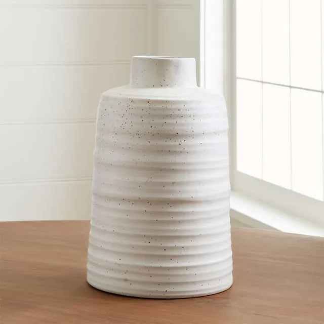 Crate&Barrel Warrick Ribbed White Vase 13