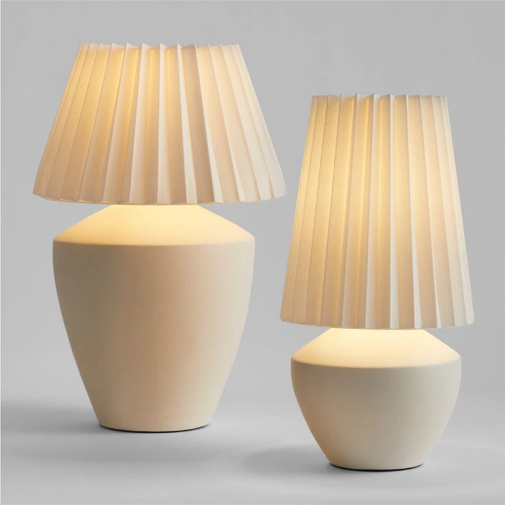 Holland Large White Ceramic Table Lamp with Pleated Tapered Shade