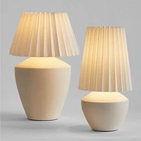 Holland Large White Ceramic Table Lamp with Pleated Tapered Shade