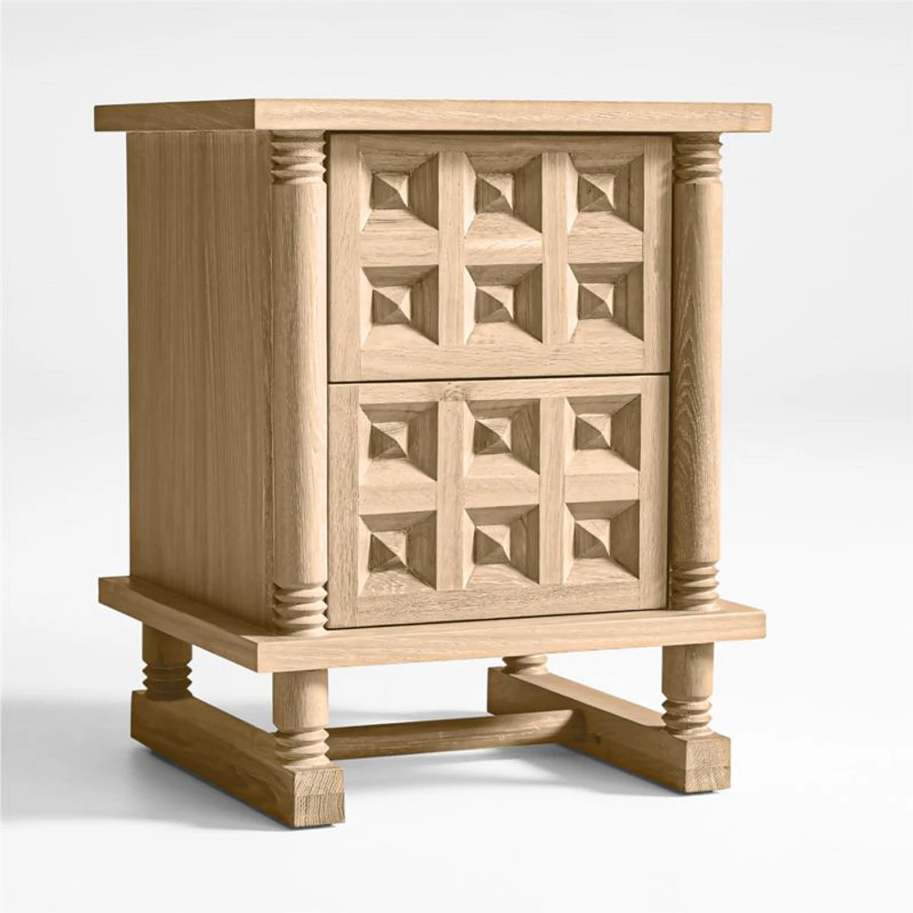 Honore Oak Wood Nightstand with Drawers by Athena Calderone