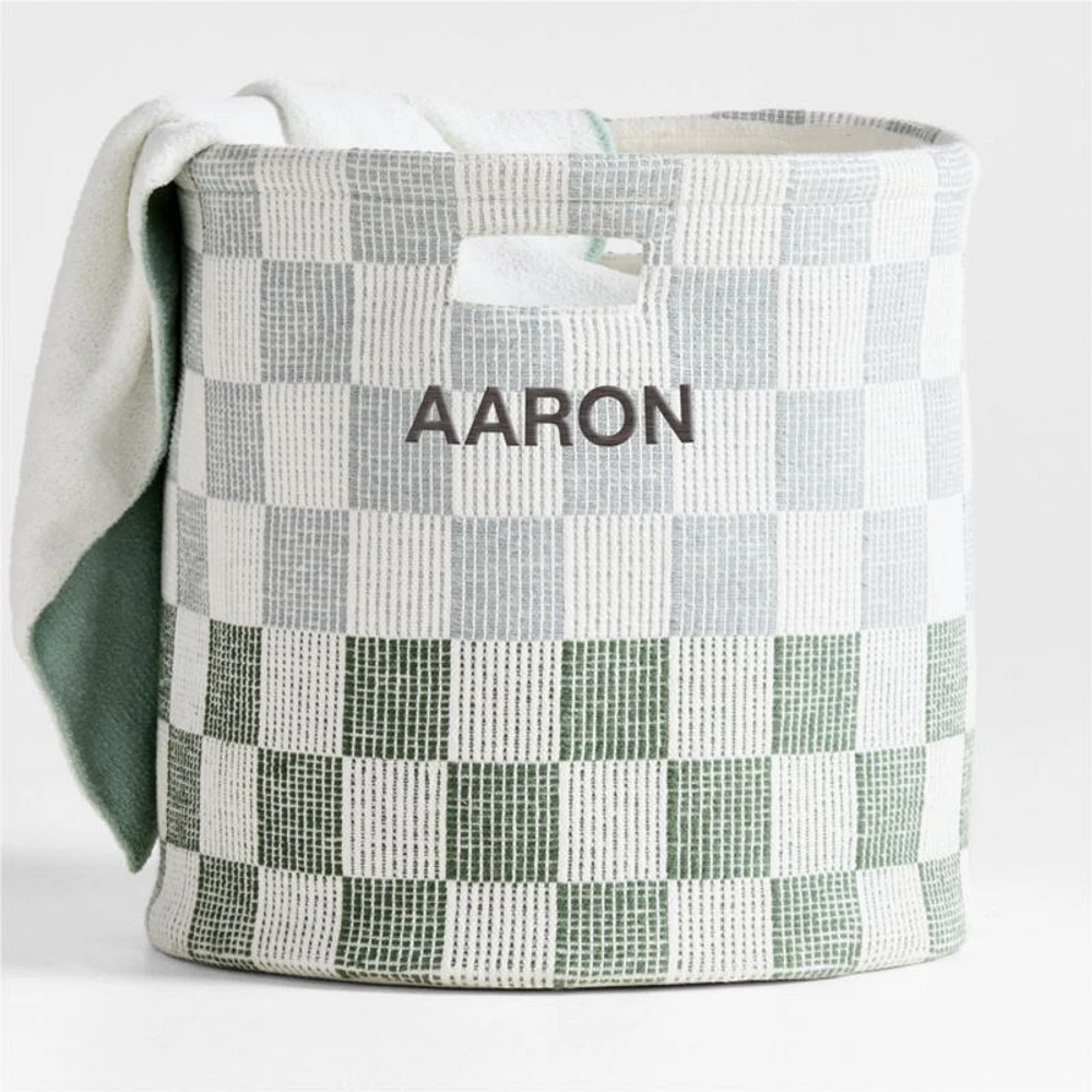 Hopscotch Mist Blue and Pine Green Checkerboard Large Floor Storage Bin