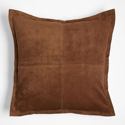 Hyde Pieced Suede 23"x23" Brown Throw Pillow with Down-Alternative Insert