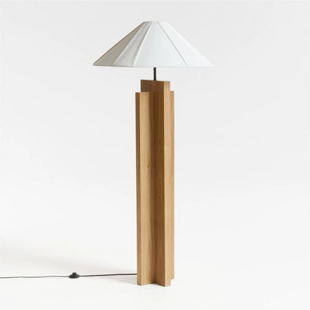 Il Solido Crossbase Oak Wood Floor Lamp with White Shade by Athena Calderone