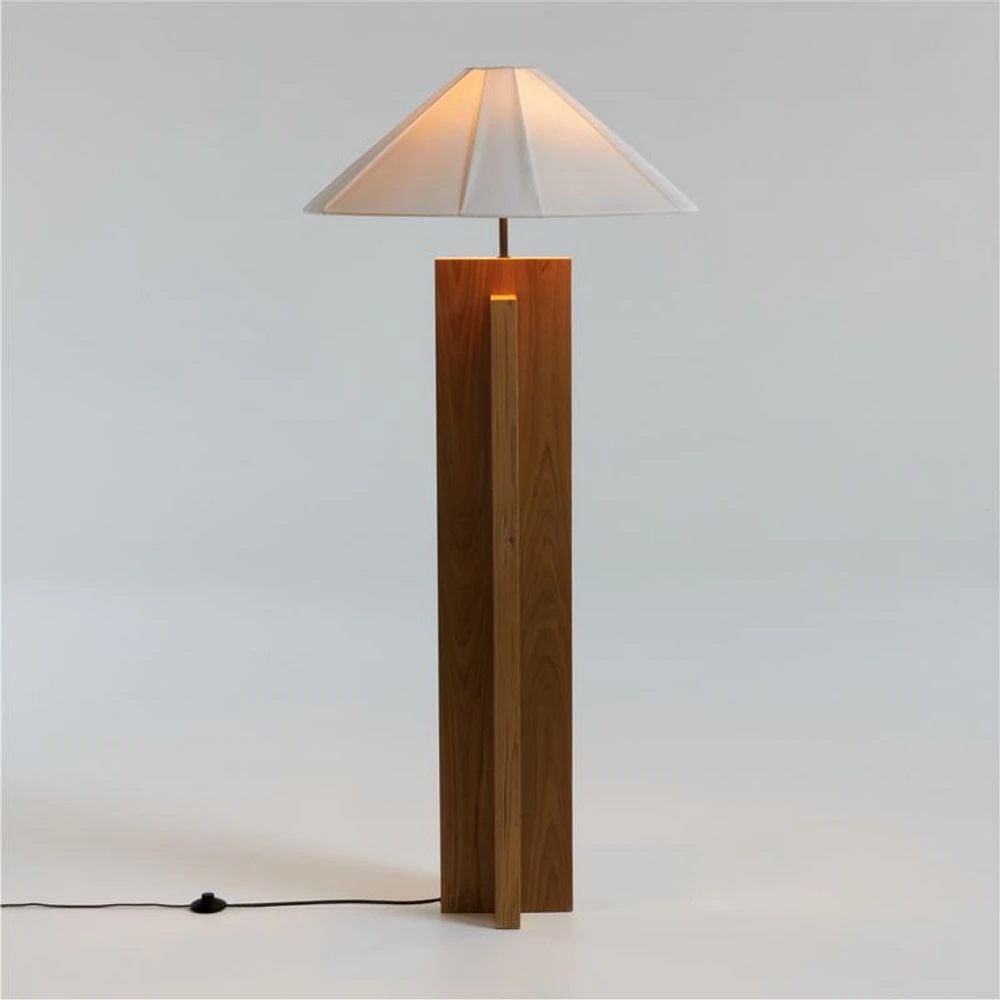 Il Solido Crossbase Oak Wood Floor Lamp with White Shade by Athena Calderone