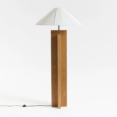 Il Solido Crossbase Oak Wood Floor Lamp with White Shade by Athena Calderone