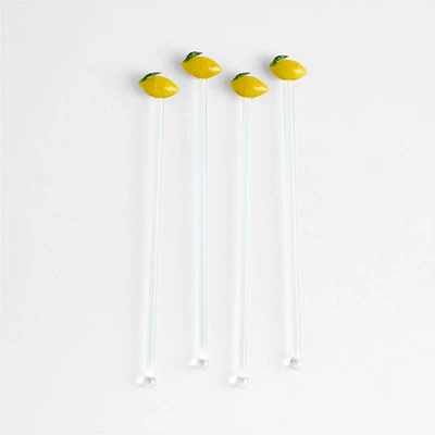 Lemon Icon Glass Drink Stirrers, Set of 4