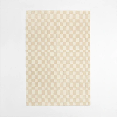 Imperfect Checkerboard Wool Calm Beige Kids Area Rug 5'x8'