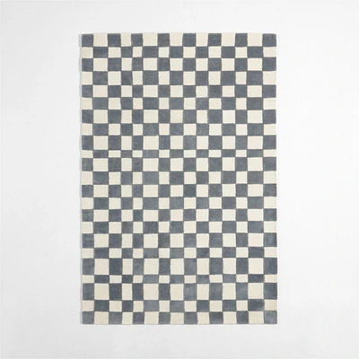 Imperfect Checkerboard Wool Smoke Blue Kids Area Rug 5'x8'