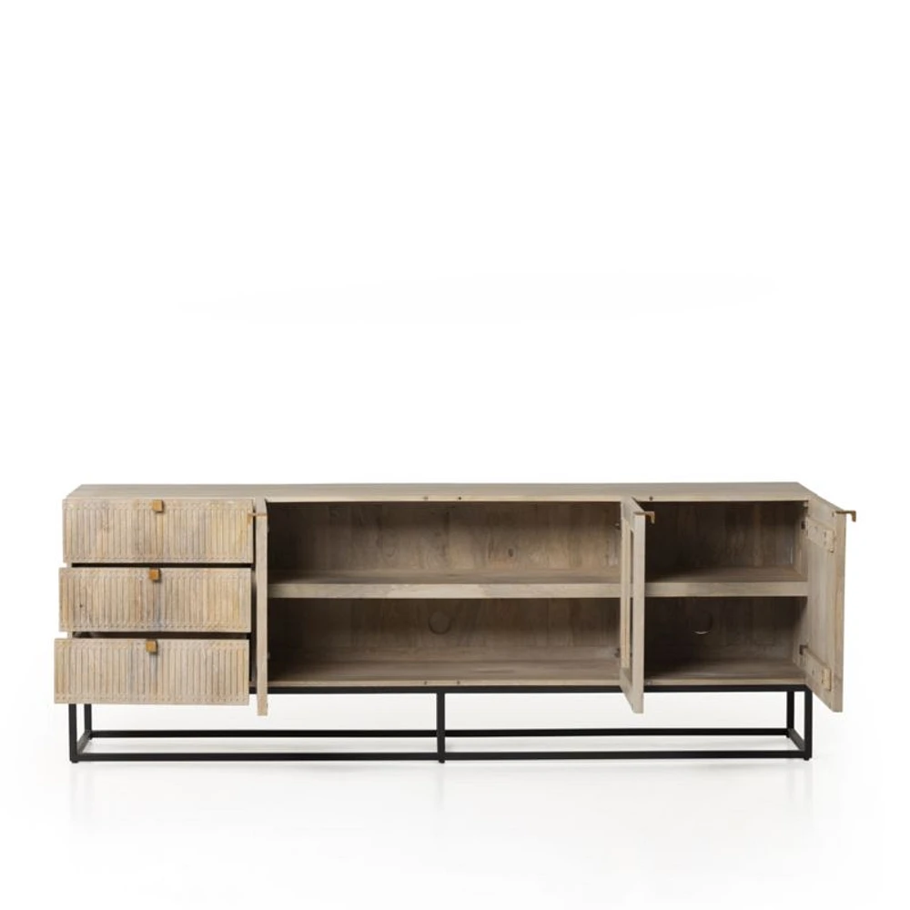 Ivan 79" Light Wash Mango Wood Media Console with Drawers