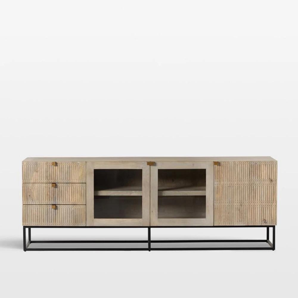 Ivan 79" Light Wash Mango Wood Media Console with Drawers