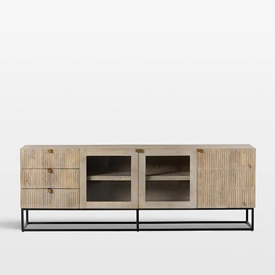 Ivan 79" Light Wash Mango Wood Media Console with Drawers