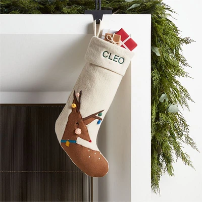 Ivory Felt Reindeer Kids Christmas Stocking