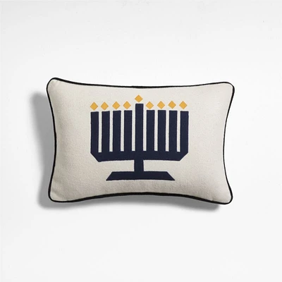 Menorah 22x15 Deep Indigo Blue Multi Throw Pillow Cover by Joan Anderson