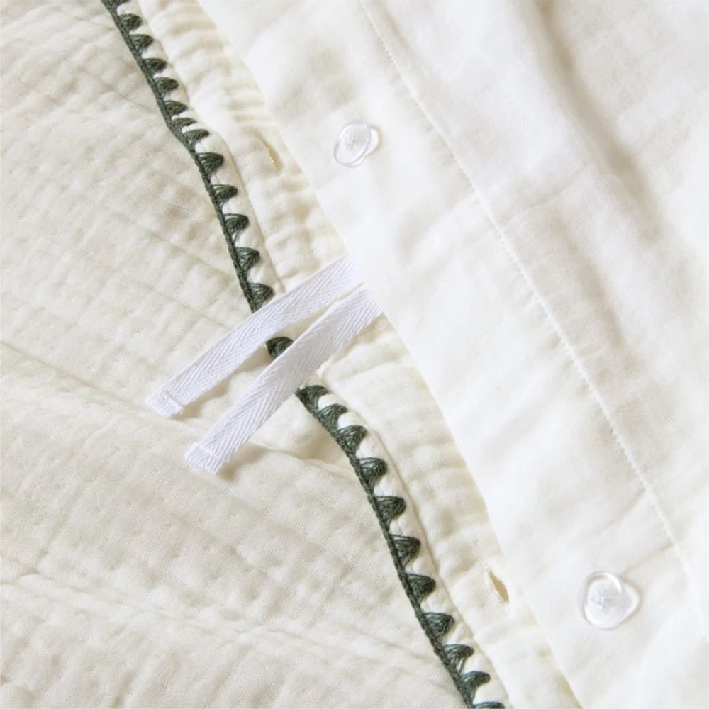 Beckett Pampas Ivory Supersoft Luxe Embroidered Beachglass Green Edge Kids Full/Queen Duvet By Jake Arnold