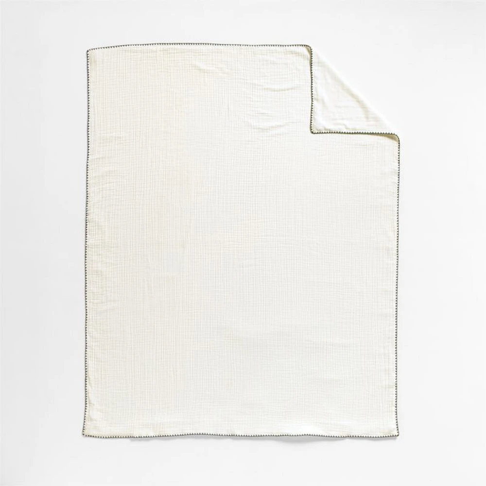 Beckett Pampas Ivory Supersoft Luxe Embroidered Beachglass Green Edge Kids Full/Queen Duvet By Jake Arnold