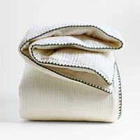 Beckett Pampas Ivory Supersoft Luxe Embroidered Beachglass Green Edge Kids Full/Queen Duvet By Jake Arnold